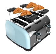 Cecotec Toastin\' Time 1700 Double Tostadora de 4 Ranuras - 1700W - Ranura Ancha - Acero Inoxidable - Calienta Panecillos - Funciones Recalentar y Descongelar - 7 Niveles de Tostado - Color Azul Claro