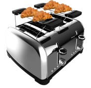 Cecotec Toastin\' Time 1700 Double Tostadora de 4 Ranuras Anchas - 1700W - Calienta Panecillos - Autocentrado - Bandeja Recogemigas Extraible - Acero Inoxidable