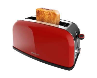 Cecotec Toastin\' Time 850 Tostadora de Ranura Larga - 850W - Ranura Ancha - Acero Inoxidable - Apagado y Pop-Up Automatico - Autocentrado - 7 Niveles de Tostado - Color Rojo