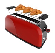 Cecotec Toastin\' Time 850 Tostadora de Ranura Larga - 850W - Ranura Ancha - Calienta Panecillos - Autocentrado - Bandeja Recogemigas - 7 Niveles de Tostado - Color Rojo