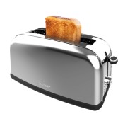 Cecotec Toastin\' Time 850 Tostadora de Ranura Larga - 850W - Ranura Ancha hasta 3.8cm - 7 Niveles de Tostado - Sistema de Autocentrado - Bandeja Recogemigas Extraible - Acero Inoxidable