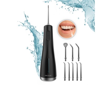 Cecotec ToothCare Jet Liberty Irrigador Dental Portatil - 8 Boquillas Intercambiables - 4 Modos - Deposito de 250ml - Resistente al Agua IPX7 - Compacto y Ligero - 1600 Pulsos por Minuto - Color Negro