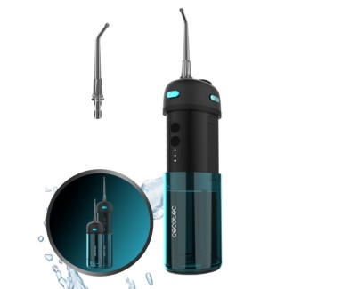 Cecotec ToothCare Jet Splash Irrigador Dental Portatil - Deposito de 150ml - Resistente al Agua IPX7 - 3 Modos - 8 Niveles de Intensidad - 2 Boquillas Intercambiables - Ideal para Viajes - Color Negro
