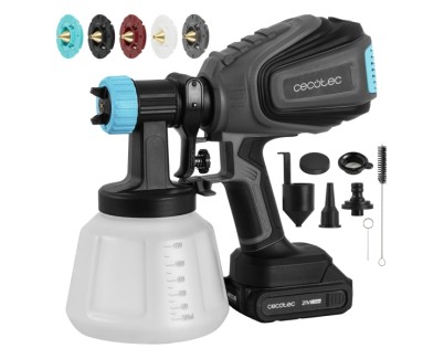 Cecotec TotalPaint 4000 Liberty Pistola de Pintura Inalambrica - Bateria 21V 2Ah - Deposito 1200ml - Control de Caudal hasta 800Ml/min - 14kPa - Incluye Accesorios - Color Negro y Azul