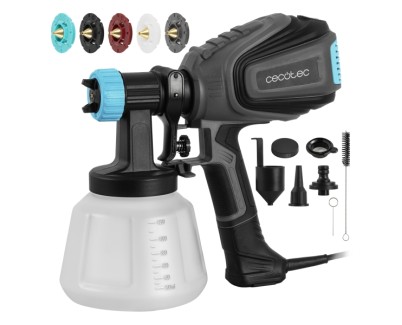 Cecotec TotalPaint 750 Pistola de Pintura - 700W - Deposito 1200ml - Control de Caudal hasta 1200Ml/min - Incluye Accesorios - Color Negro y Azul