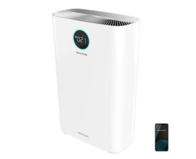 Cecotec TotalPure 2500 Connected Purificador de Aire - Potencia de 20W - Filtro de 3 Etapas - Cobertura hasta 65m3 - Control WiFi - Silencioso 54dB - Pantalla LED - Modo Noche - Color Blanco