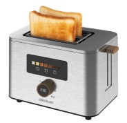 Cecotec TouchandToast Double Tostadora de Doble Ranura Ancha - 950W - Control Tactil y Pantalla a Color - Autocentrado - 7 Niveles de Tostado - Apagado y Pop-Up Automatico - Acero Inoxidable