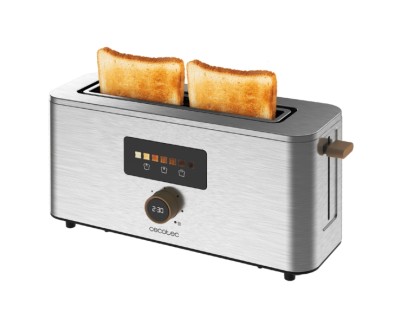 Cecotec TouchandToast Extra Tostadora de Ranura Larga - 1000W - Control Tactil y Pantalla a Color - Ranura Ancha - Acero Inoxidable - Autocentrado - 7 Niveles de Tostado - Apagado y Pop-Up Automatico
