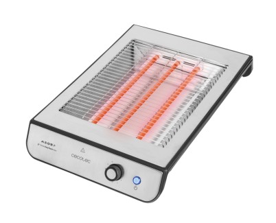 Cecotec Turbo Easy Toast Inox Tostador Horizontal - 900W - 3 Resistencias de Cuarzo - 6 Niveles de Tostado - Hueco Recogecables - Base Antideslizante - Recogemigas - Color Negro y Plateado