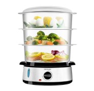Cecotec Vapovita 3000 Inox Vaporera Multifuncional - 800W - Acero Inoxidable - Capacidad de 9L - 3 Recipientes Independientes - Soporte para Huevos - Temporizador - Color Negro y Plata