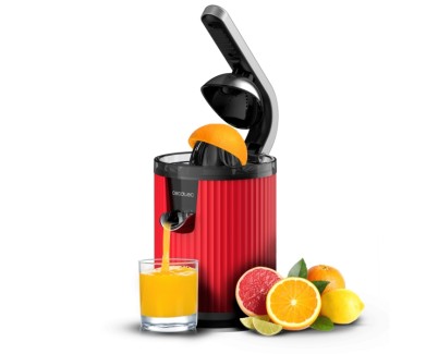 Cecotec Xqueeze RetroJuice 600 Exprimidor Electrico - 600W - Filtro de Acero Inoxidable - Conos Desmontables - Palanca de Presion - Sistema Antigoteo - Piezas Aptas para Lavavajillas - Color Rojo