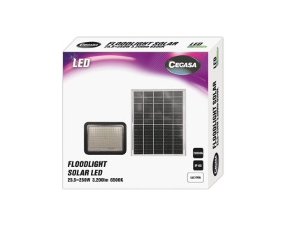 Cegasa Floodlight Foco Solar LED 3200lm 6500K - Panel Solar Integrado 5V-25W - Autonomia hasta 12h - Resistencia IP65