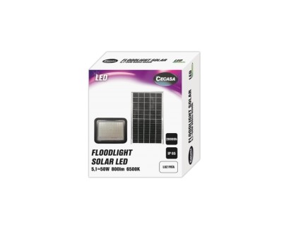 Cegasa Floodlight Foco Solar LED 800lm 6500K - Panel Solar Integrado 5V-6W - Autonomia hasta 12h - Resistencia IP65