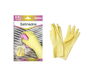 Cegasa Guantes de Latex Talla G 8-8 1/2 - Satinados - Uso General, Domestico, Limpieza - Espesor en Palma de 0,45mm - Color Amarillo