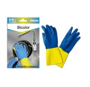 Cegasa Guantes de Latex Talla P 6-6 1/2 - Flocados - Uso General, Domestico, Limpieza, Industria Quimica - Espesor en Palma de 0,6mm - Color Azul/Amarillo