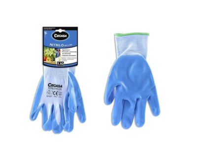 Cegasa Guantes de Trabajo Talla 10 - Fabricados en Nylon con Recubimiento de Nitrilo en Palma y Dedos - Color Azul