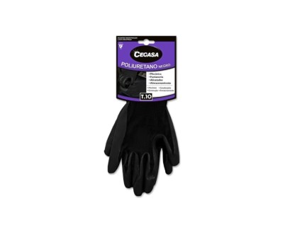 Cegasa Guantes de Trabajo Talla 10 - Fabricados en Poliester con Recubimiento de Poliuretano en Palma - Color Negro