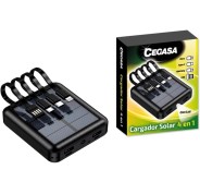 Cegasa Powerbank Solar 4 en 1 5000mAh - Salidas USB-C, Lighting, USB-A, Micro USB - Con Linterna - Color Negro