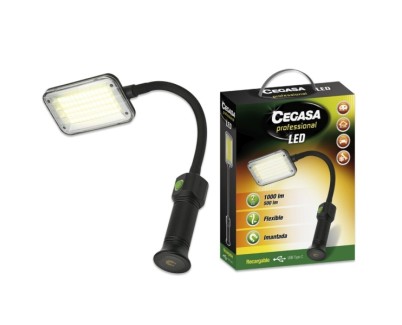 Cegasa Profesional Linterna Flexible LED hasta 1000lm - Autonomia hasta 4h - Bateria Recargable 2000mAh USB-C - Color Negro