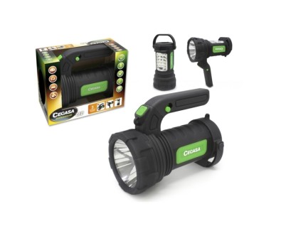 Cegasa Profesional Linterna/Foco LED 220lm - Modo Linterna, Foco y Lampara de Pie - Funciona con 3 Pilas AA (No Incluidas) - Color Negro/Verde