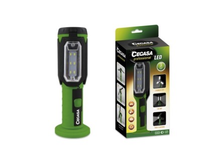Cegasa Profesional Linterna LED - 3 Paneles LED y Frontal - 3 Modos de Iluminacion - Funciona con 3 Pilas AAA (No Incluidas) - Color Negro/Verde