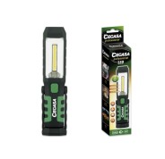 Cegasa Profesional Linterna Magnetica LED - COB Lateral, LED Superior y Luz de Emergencia - Gancho Ajustable 360º  - Funciona con 2 Pilas AAA (No Incluidas) - Color Negro/Verde
