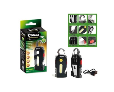 Cegasa Profesional Linterna Supervivencia COB+1 LED hasta 400lm - Autonomia hasta 1.5h - Bateria 300mAh USB-C - Color Negro