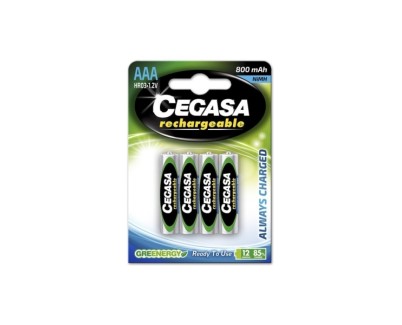 Cegasa Rechargeable Pack de 4 Pilas Recargables AAA HR03 800mAh - Tecnologia RTU