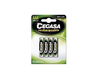 Cegasa Rechargeable Pack de 4 Pilas Recargables AAA HR03 800mAh