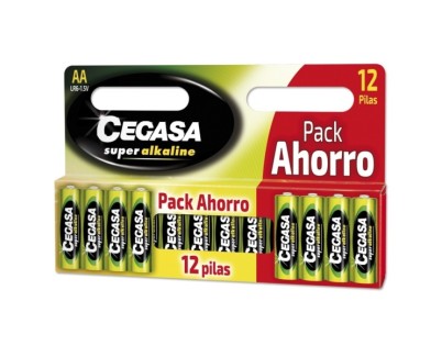 Cegasa Super Alcaline Pack de 12 Pilas LR06 AA - Alta Tecnologia - Fiabilidad - Elevado Rendimiento - Maximas Prestaciones