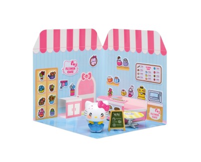 Comansi Sticker House Hello Kitty Flower Cafe - Incluye Figura - Stickers Lavables -  Escenario Adorable - Juego Creativo