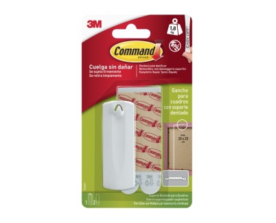 Command Gancho para Cuadros - 2 Tiras Adhesivas - Soporta hasta 1.8kg - Especial Cuadros con Soporte Dentado - Color Blanco