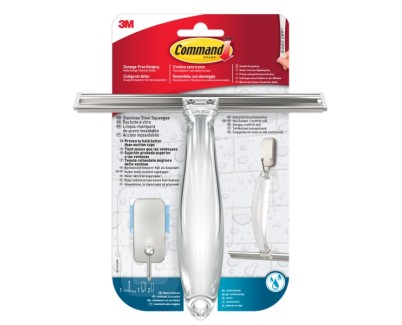 Command Limpiamamparas con Gancho - Acero Inoxidable - Incluye 2 Tiras Adhesivas para Aseo - Color Niquel Satinado