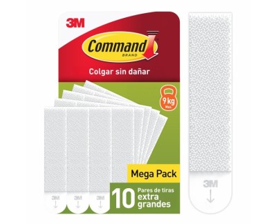 Command Pack de 20 Tiras Adhesivas para Colgar Cuadros - 10 Pares XL - Color Blanco