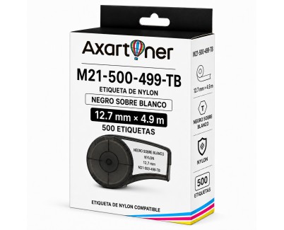 Compatible Brady M21-500-499-TB Cinta de Etiquetas de Nylon - Texto negro sobre fondo blanco - Ancho 12.7mm x 4.9 metros - 500 Etiquetas