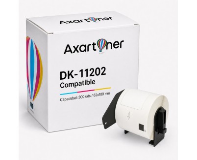 Compatible Brother DK11202 - Etiquetas Precortadas para Envios - 62x100 mm - 300 Unidades - Texto negro sobre fondo blanco