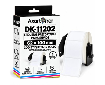 Compatible Brother DK11202 - Etiquetas Precortadas para Envios - 62x100 mm - 300 Unidades - Texto negro sobre fondo blanco
