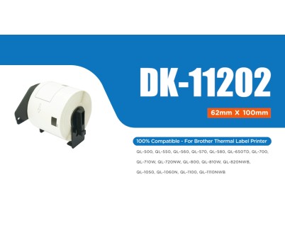 Compatible Brother DK11202 - Etiquetas Precortadas para Envios - 62x100 mm - 300 Unidades - Texto negro sobre fondo blanco