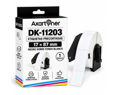 Compatible Brother DK11203 - Etiquetas Precortadas para Carpetas - 17x87 mm - 300 Unidades - Texto negro sobre fondo blanco