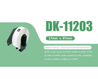 Compatible Brother DK11203 - Etiquetas Precortadas para Carpetas - 17x87 mm - 300 Unidades - Texto negro sobre fondo blanco