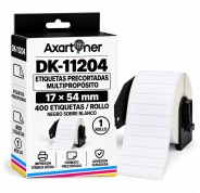 Compatible Brother DK11204 - Etiquetas Precortadas Multiproposito - 17x54 mm - 400 Unidades - Texto negro sobre fondo blanco