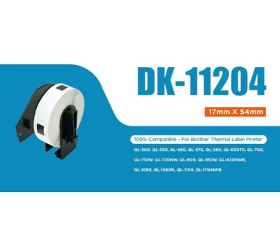 Compatible Brother DK11204 - Etiquetas Precortadas Multiproposito - 17x54 mm - 400 Unidades - Texto negro sobre fondo blanco