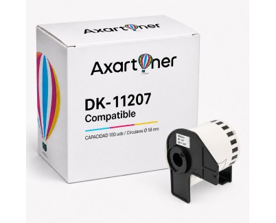 Compatible Brother DK11207 - Etiquetas Precortadas Circulares para CD/DVD - 58 mm de Diametro - 100 Unidades - Texto negro sobre fondo blanco