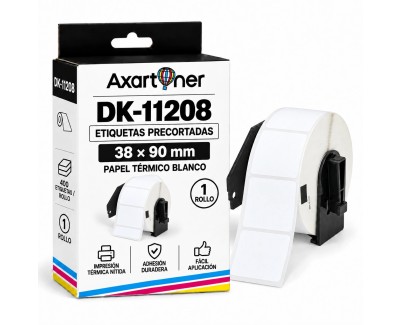 Compatible Brother DK11208 - Etiquetas Precortadas de Direccion Grandes - 38x90 mm - 400 Unidades - Texto negro sobre fondo blanco