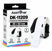 Compatible Brother DK11209 - Etiquetas Precortadas de Direccion Pequeñas - 29x62 mm - 800 Unidades - Texto negro sobre fondo blanco