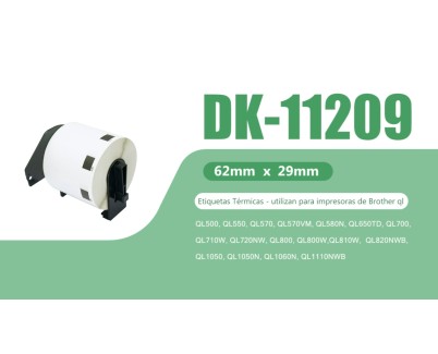 Compatible Brother DK11209 - Etiquetas Precortadas de Direccion Peque&ntilde;as - 29x62 mm - 800 Unidades - Texto negro sobre fondo blanco