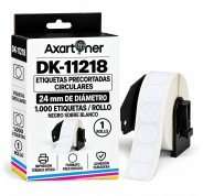 Compatible Brother DK11218 - Etiquetas Precortadas Circulares - 24 mm de Diametro - 1000 Unidades - Texto negro sobre fondo blanco