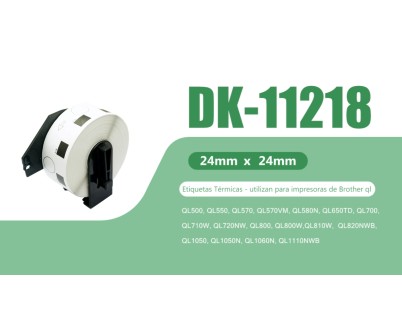 Compatible Brother DK11218 - Etiquetas Precortadas Circulares - 24 mm de Diametro - 1000 Unidades - Texto negro sobre fondo blanco