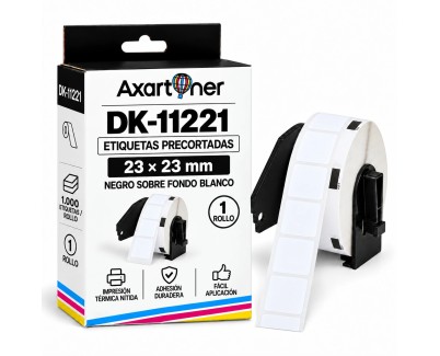 Compatible Brother DK11221 - Etiquetas Precortadas Cuadradas - 23x23 mm - 1000 Unidades - Texto negro sobre fondo blanco