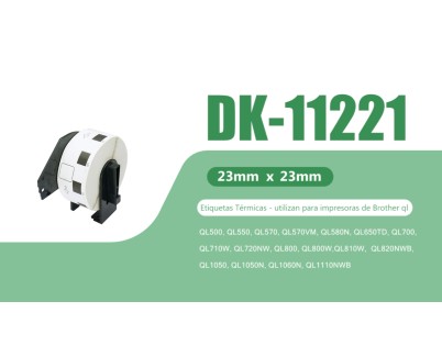 Compatible Brother DK11221 - Etiquetas Precortadas Cuadradas - 23x23 mm - 1000 Unidades - Texto negro sobre fondo blanco